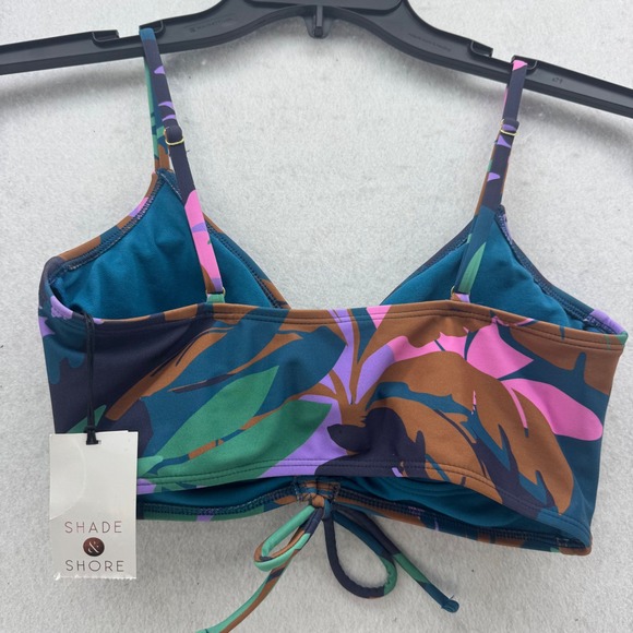NWT Shade & Shore Women's Medium Floral Print Ruched Tie Front Bikini Top - Picture 3 of 9